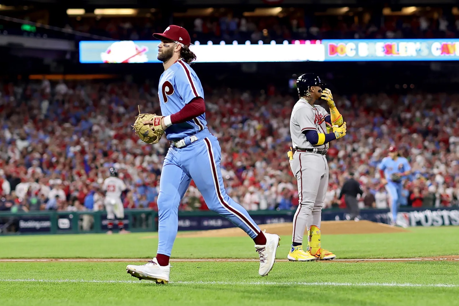 Philadelphia Phillies first baseman Bryce Harper and Atlanta Braves outfielder Ronald Acuna Jr.