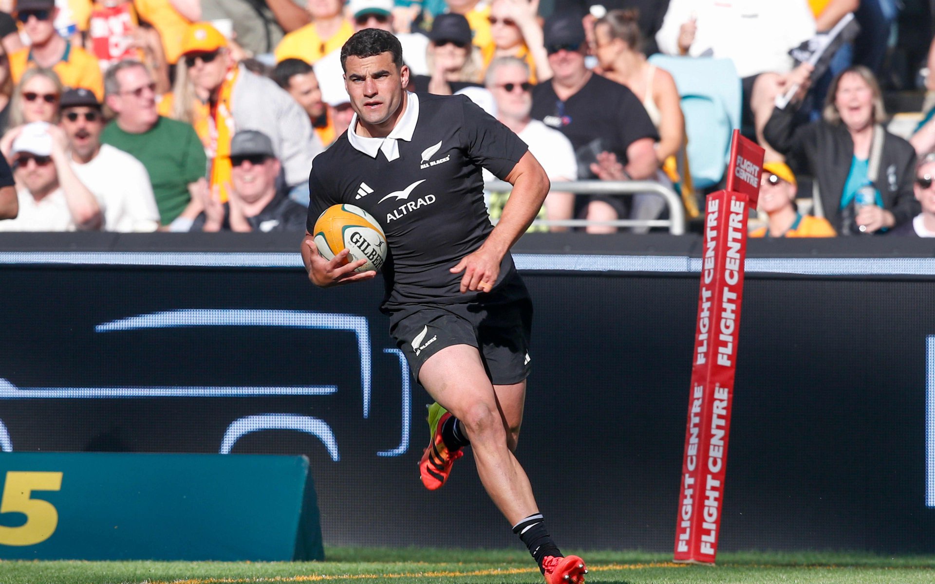 Josh Moorby of New Zealand runs in to score. Australia Wallabies v New Zealand All Blacks, 2nd Bledisloe Cup Rugby Test Match at Accor Stadium, Sydney, Australia on Saturday 17th October 2026. Photo:  David Neilson / Photosport
