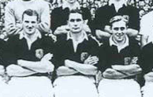 Henry Morris on Scotland duty, flanked by George Young (left) and Billy Steel (right)