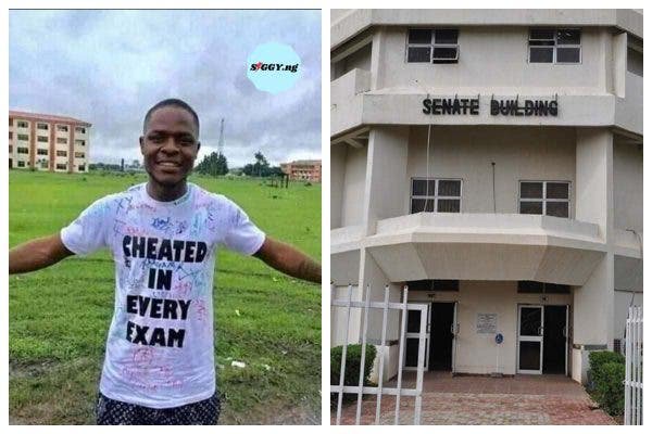 FUTMINNA graduating student rocks _Cheated in every exam_ t-shirt