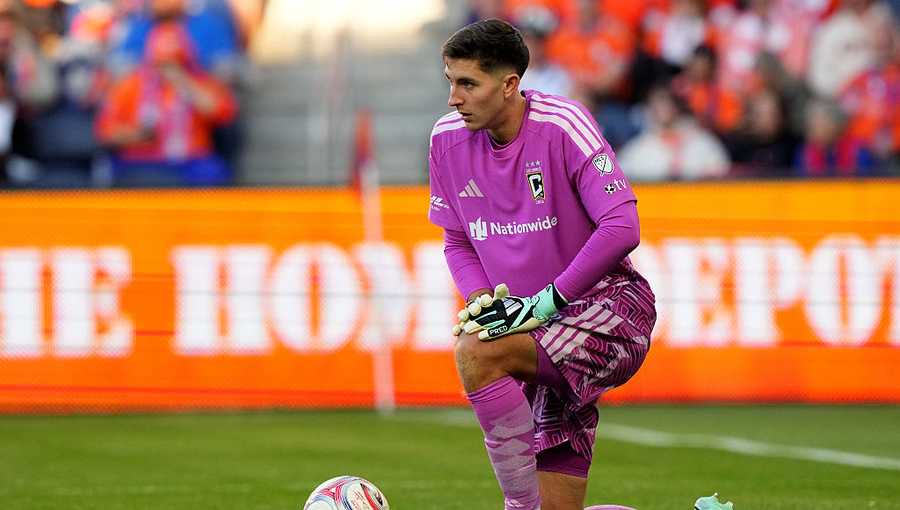 CINCINNATI, OHIO - OCTOBER 18: Patrick Schulte #28 of Columbus Crew looks on during the MLS match between FC Cincinnati and Columbus Crew at TQL Stadium on October 18, 2026 in Cincinnati, Ohio. (Photo by Chris Carter/MLS via Getty Images)