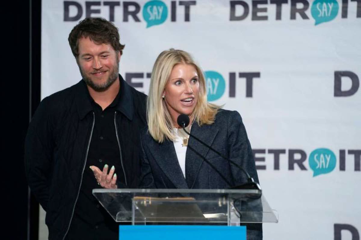 Syndication: Detroit Free Press Matthew and Kelly Stafford make remarks before the ribbon cutting for the Kelly and Matthew Stafford and Friends Education Center at the S.A.Y Detroit Play Center in Detroit on Monday, April 1, 2024. Detroit , EDITORIAL USE ONLY PUBLICATIONxINxGERxSUIxAUTxONLY Copyright: xMandixWrightx USATSI_22918413 ©IMAGO/USA TODAY Network