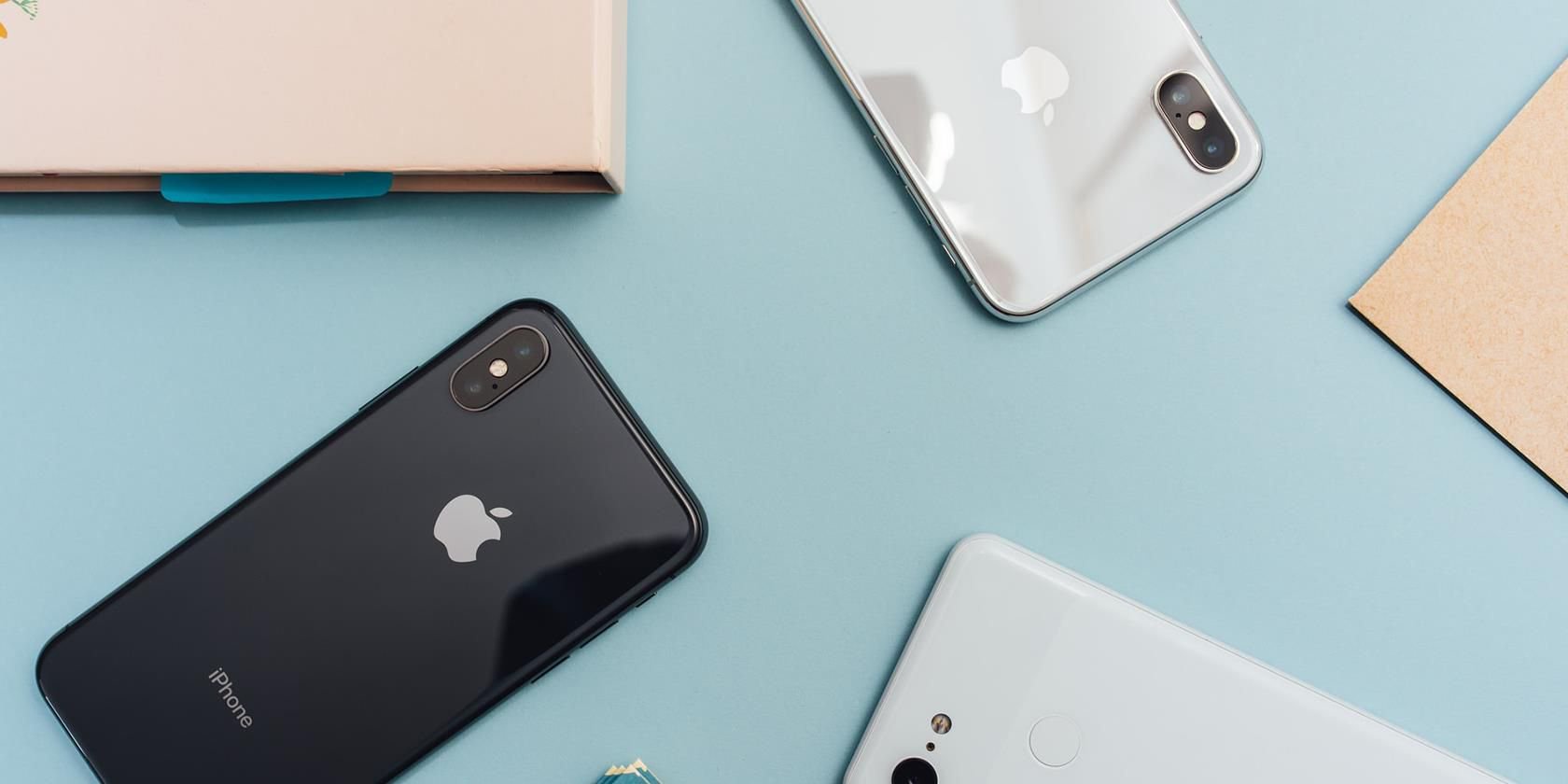 iphones on blue background