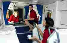A crew rest area on a Boeing 777 passenger jet