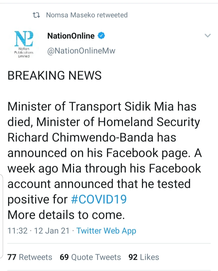 BREAKING: Minister Of Transportation Dies Of Coronavirus 2