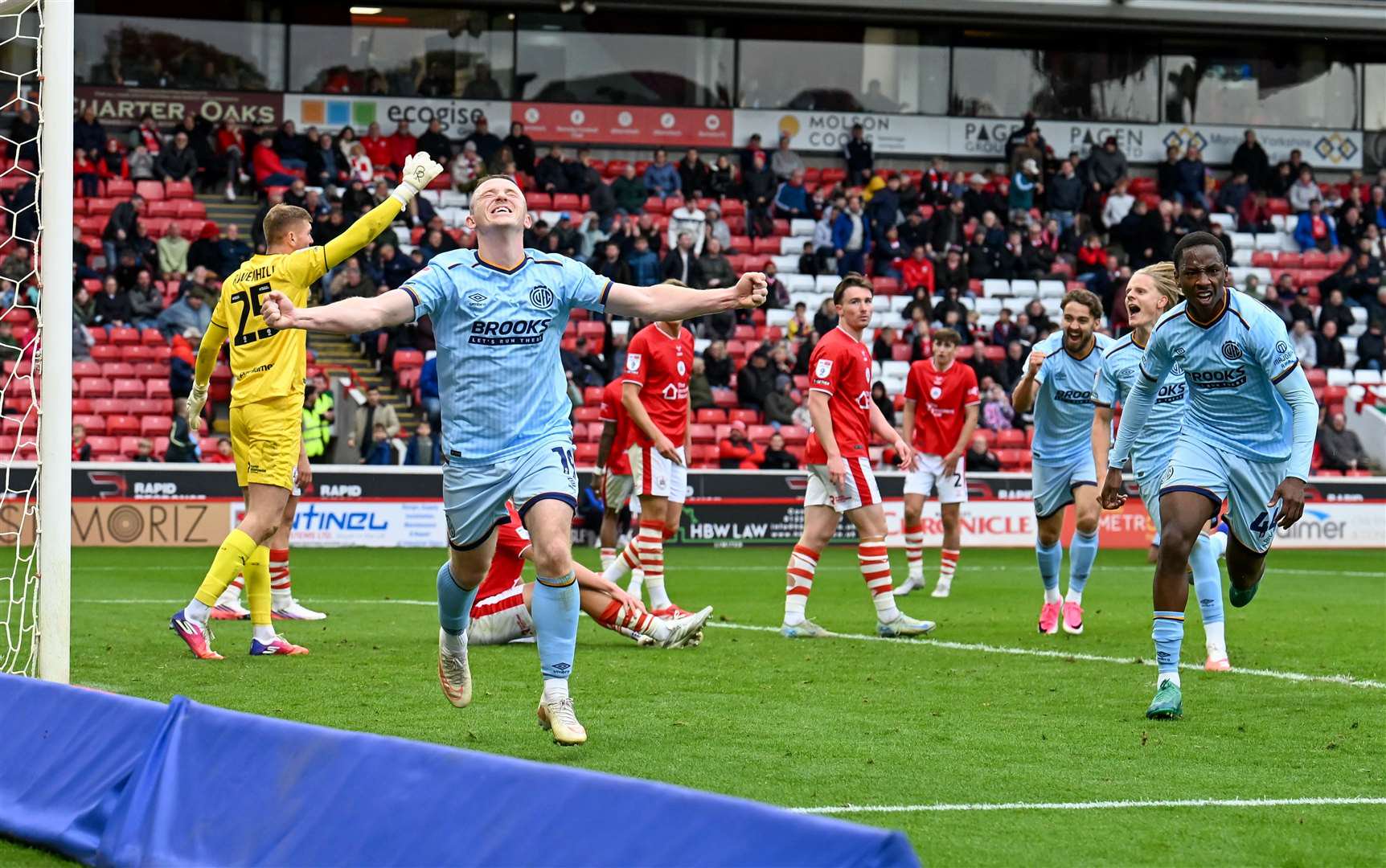 Shayne Lavery celebrates after scoring a stoppage-time winner for Cambridge United at Barnsley. Picture: Simon Lankester