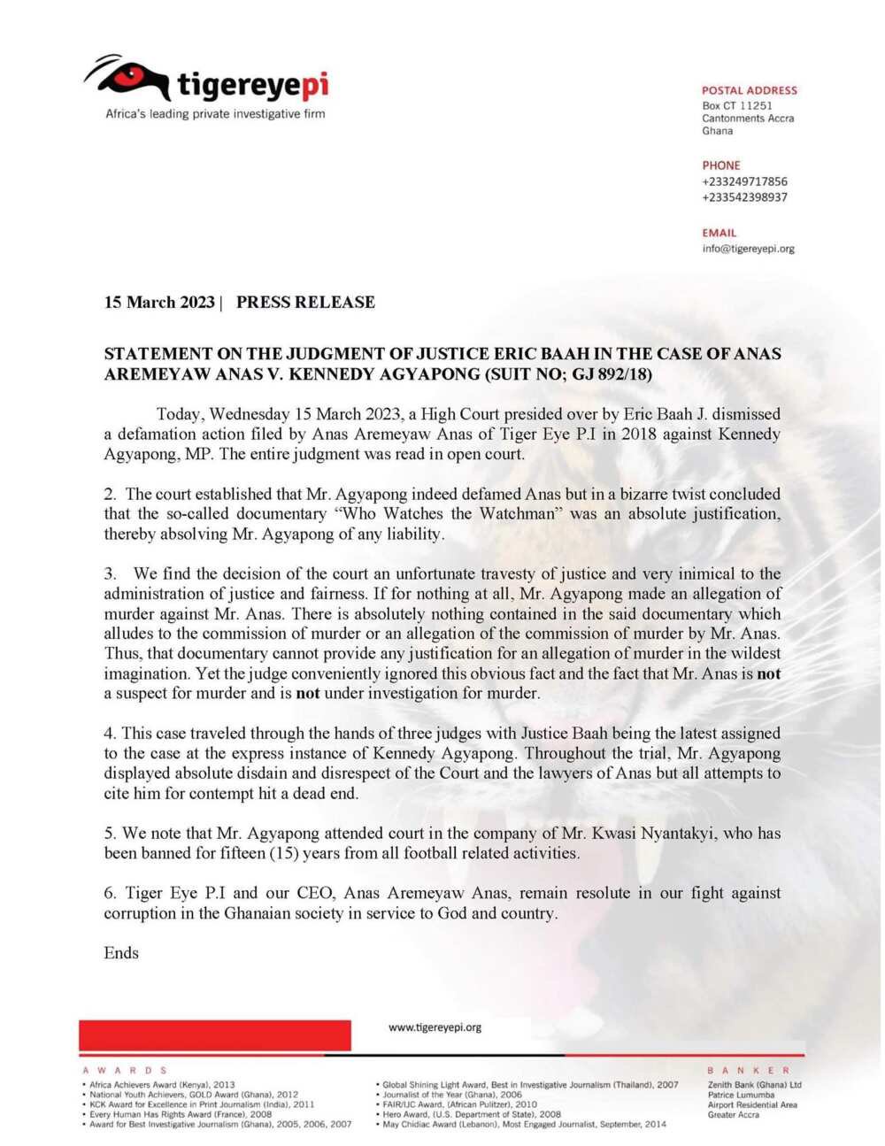 Anas' reaction to Justice Eric Baah's ruling on defamation case against Ken Agyapong.