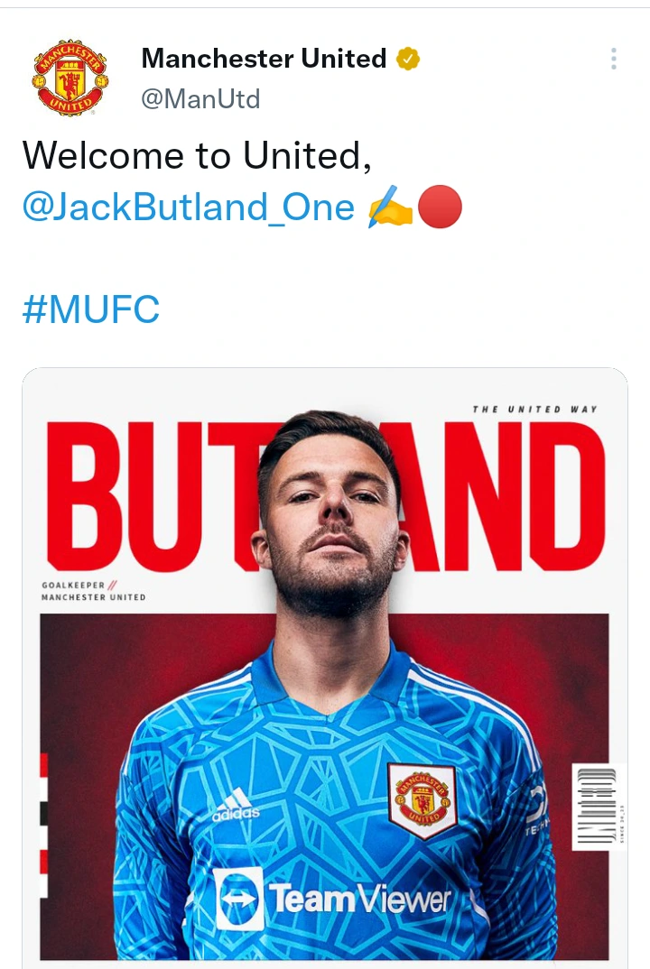 Manchester United signs new goalkeeper, Jack Butland from Crystal Palace