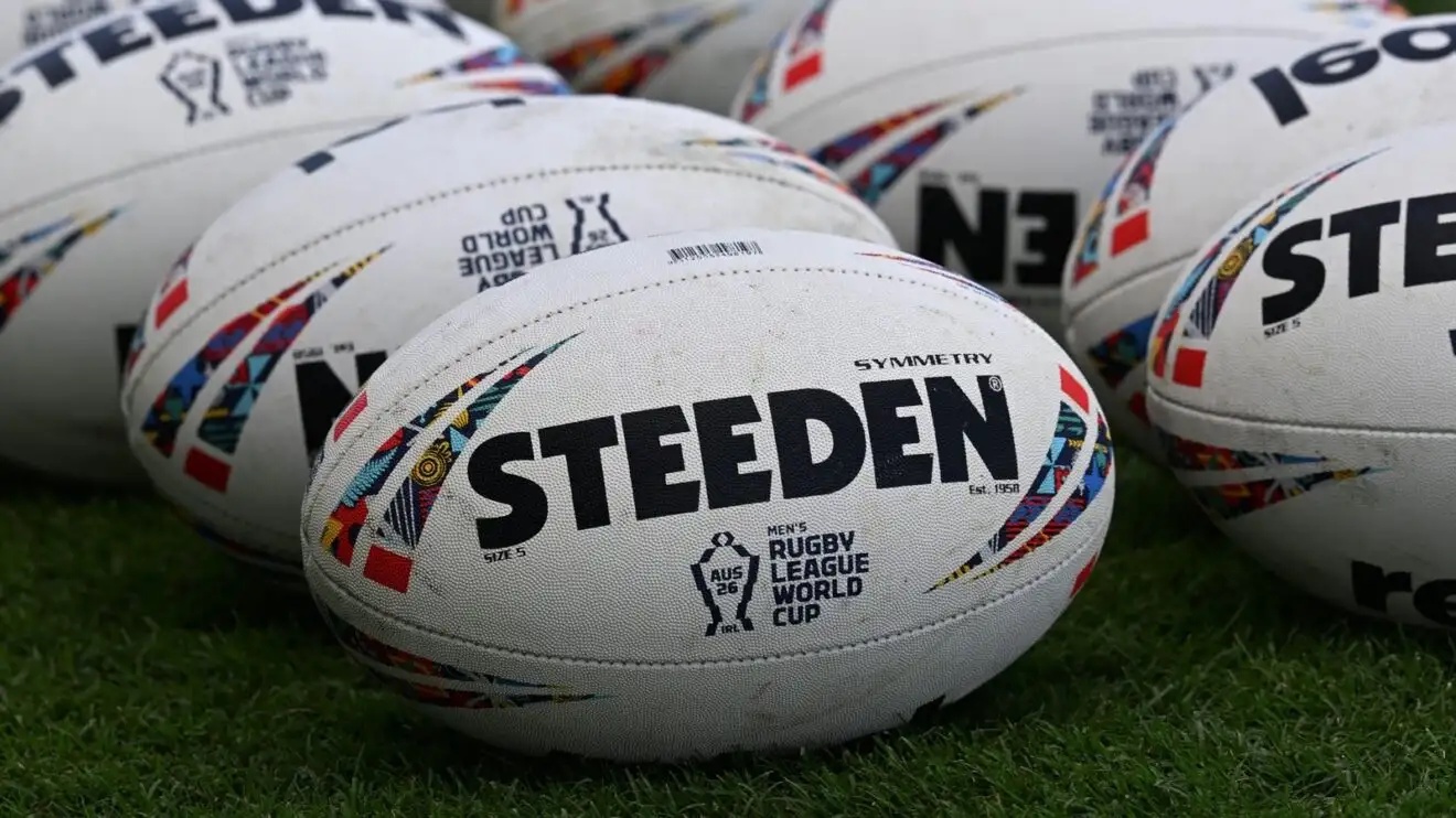 2026 Rugby League World Cup balls pictured ahead of a game during the tournament