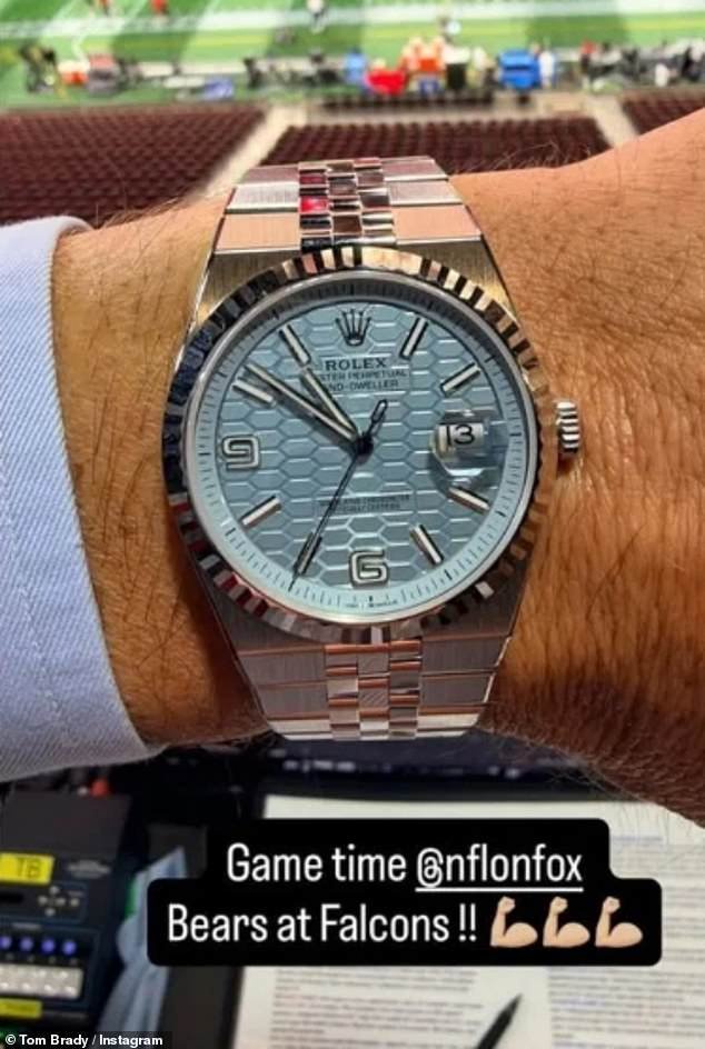 This time, the former quarterback went with an ice-blue Rolex Land-Dweller for the game