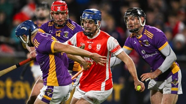 24 October 2026; Sean Moran of Cuala in action against Kilmacud Crokes players, from left, Dara Purcell, Alex Considine and Caolan Conway during the PTSB Dublin County Senior Club Hurling Championship final match between Cuala and Kilmacud Crokes at Parnell Park in Dublin. Photo by Ben McShane/Sport