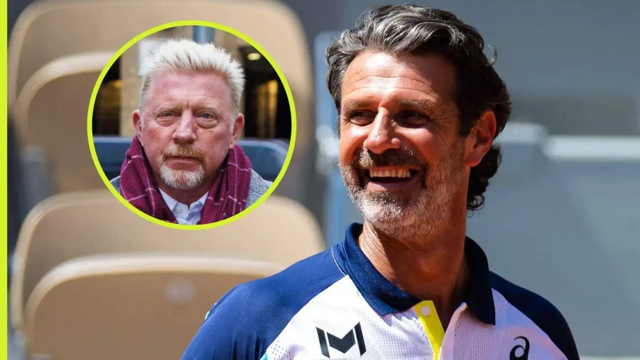 Pictured: Patrick Mouratoglou smiles, with Boris Becker (inset)