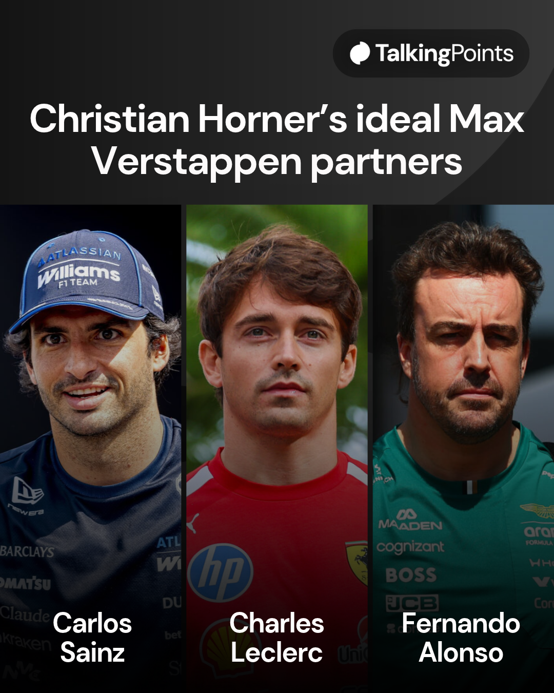 Carlos Sainz, Charles Leclerc, Fernando Alonso split Talking Points image.