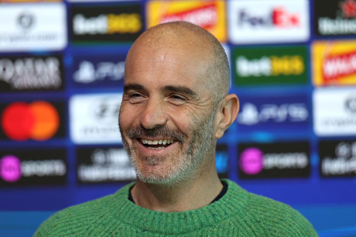 Manchester City's Italian manager Enzo Maresca smiles during a press conference at the Etihad Campus training ground in Manchester, north-west England, on October 19, 2026, the eve of their UEFA Champions League, league phase football match against AEK Athens. (Photo by Darren Staples / AFP via Getty Images)