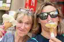 <p>Katie Ledecky/Instagram</p> Katie Ledecky and her mom eating ice cream.