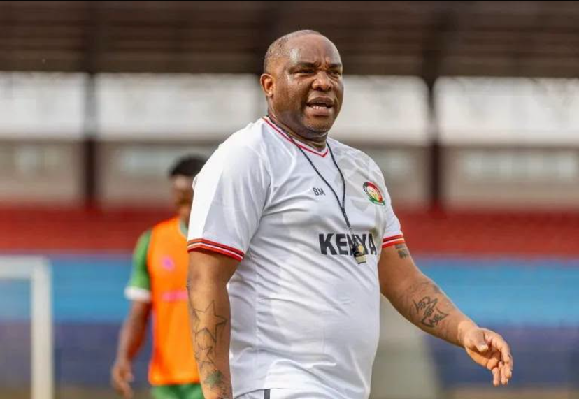 Harambee Stars head coach Benni McCarthy conducting training sessions previously. PHOTO/https://www.facebook.com/officialharambeestars