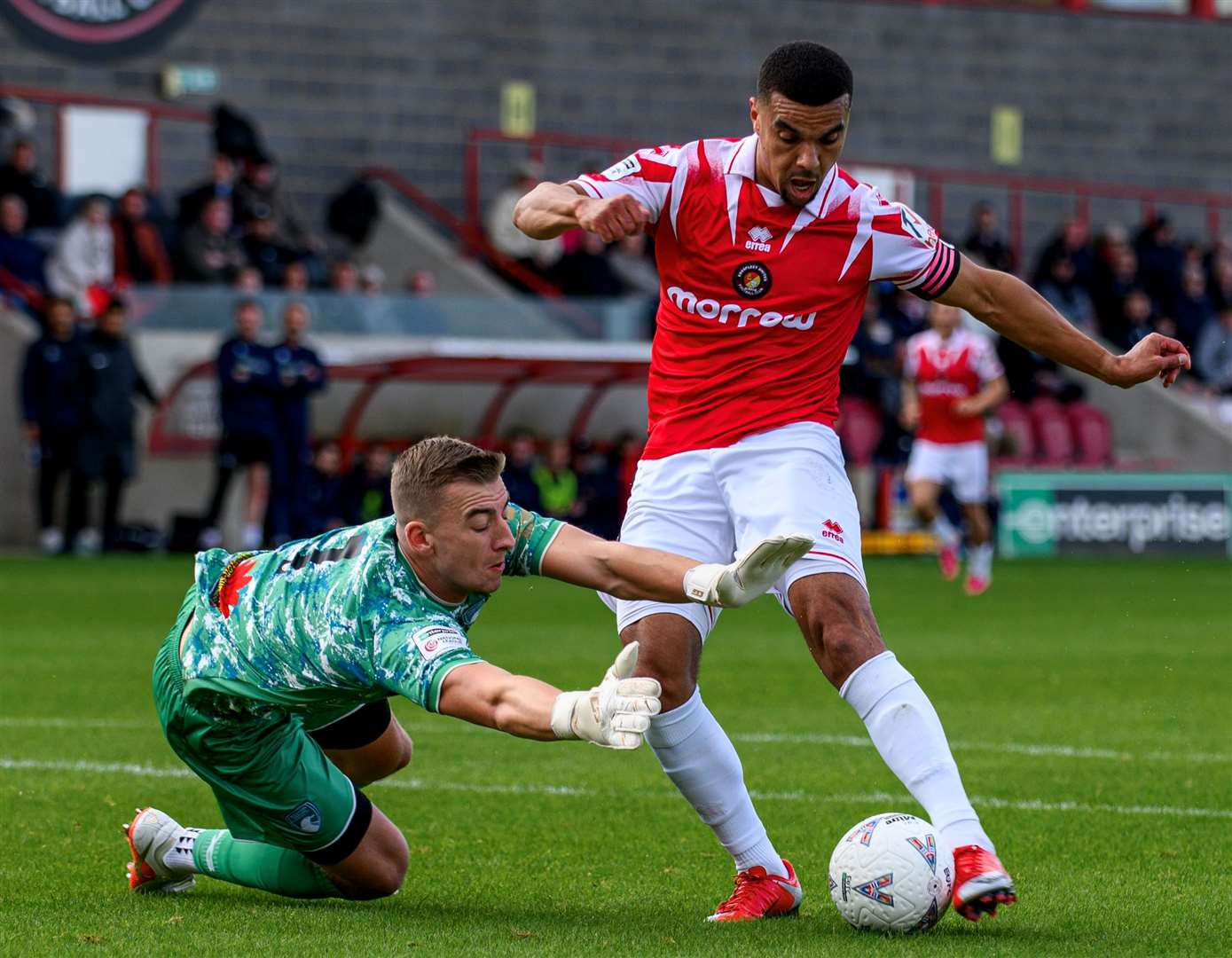 Ebbsfleet's Kwesi Appiah opens the scoring against Weston-super-Mare on Saturday. Picture: Ed Miller/EUFC