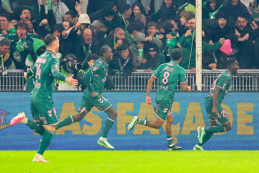 La joie d'Augustine Boakye après son but lors d'ASSE - FC Nantes