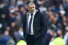 Ange Postecoglou, Manager of Tottenham Hotspur, looks dejected after the team's defeat during the Premier League match between Tottenham Hotspur an...