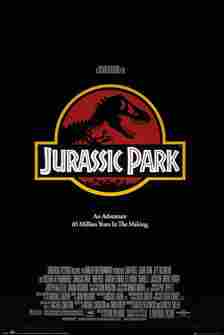 The Jurassic Park movie poster shows the Jurassic Park logo with a simple, black background behind it.