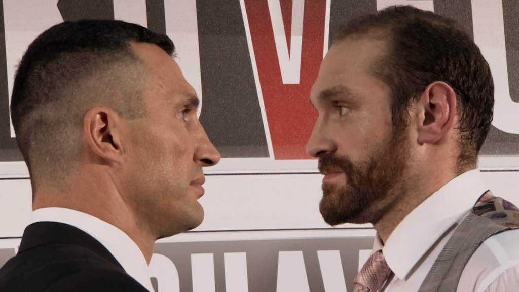 Tyson Fury face-to-face with an opponent.