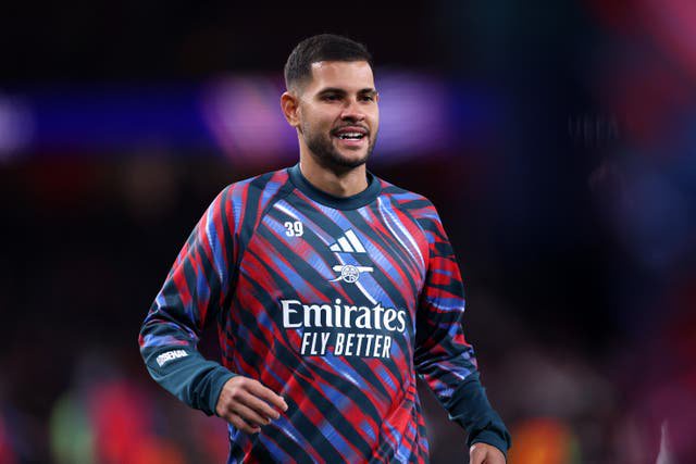 Bruno Guimaraes of Arsenal warms up in Lille