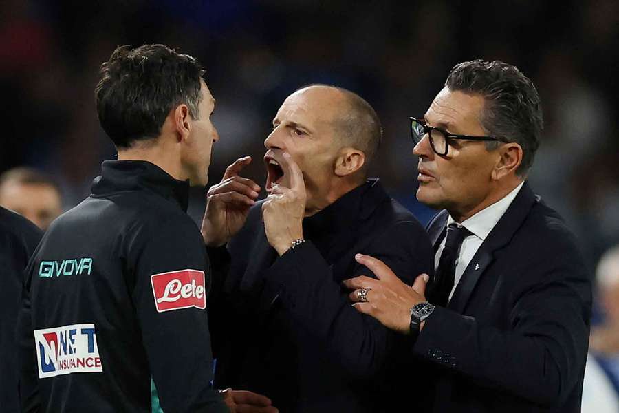 Napoli manager Max Allegri reacts during the game with Roma