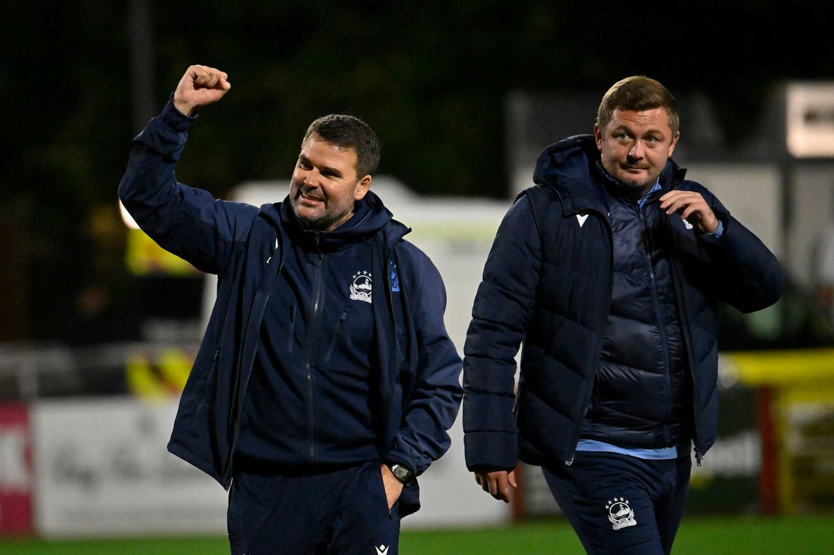 Linfield's David Healy celebrates after beating Larne