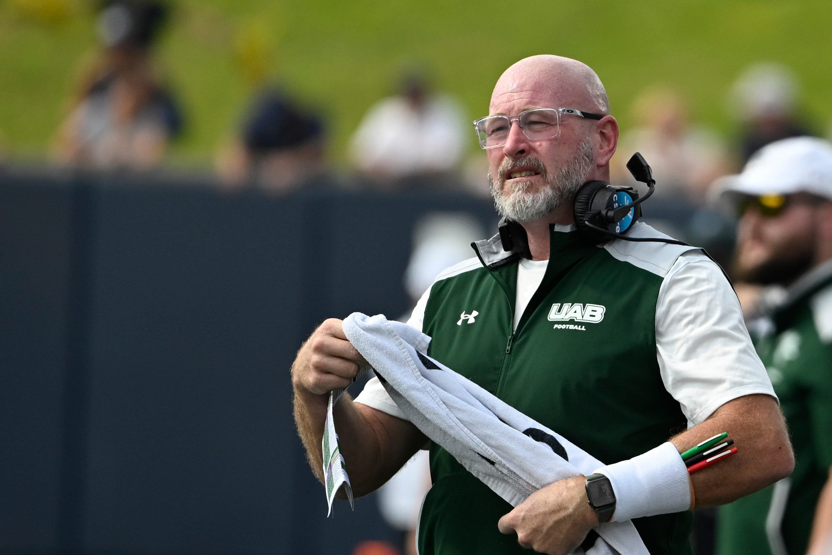 UAB Blazers head coach Trent Dilfer on the sidelines during the first half against the Navy Midshipmen at Navy-Marine Corps Memorial Stadium. 