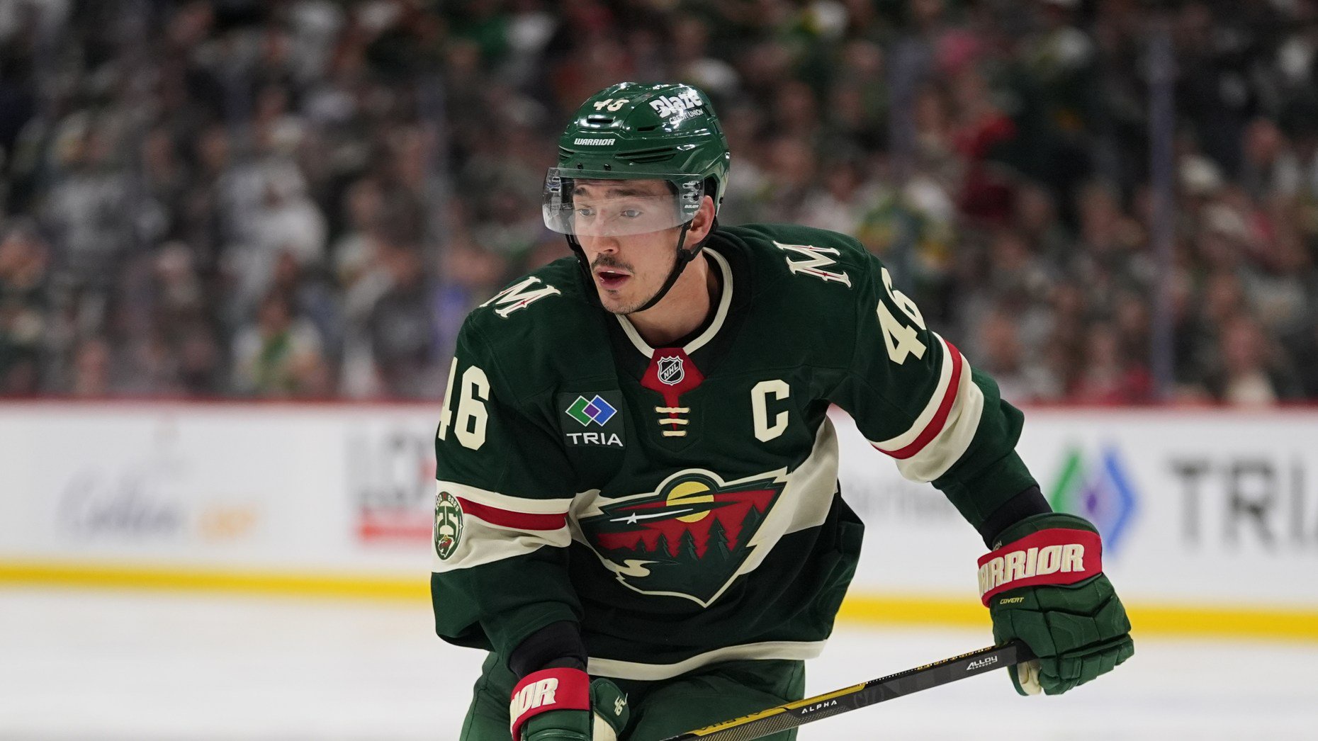 Wild captain Jared Spurgeon skates in a game against Dallas