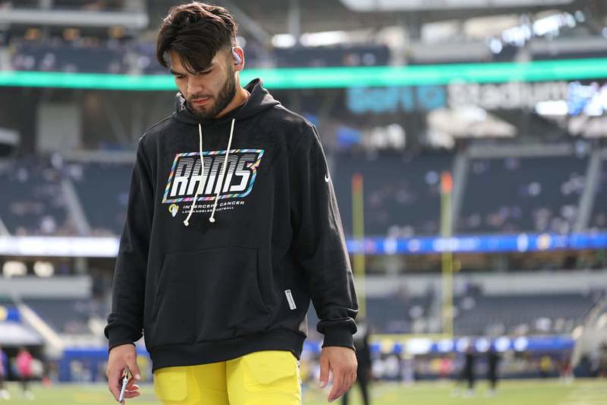 Oct 18, 2026; Inglewood, California, USA; Los Angeles Rams wide receiver Puka Nacua (12) warms up before the game against the Arizona Cardinals at SoFi Stadium. © Kiyoshi Mio-Imagn Images
