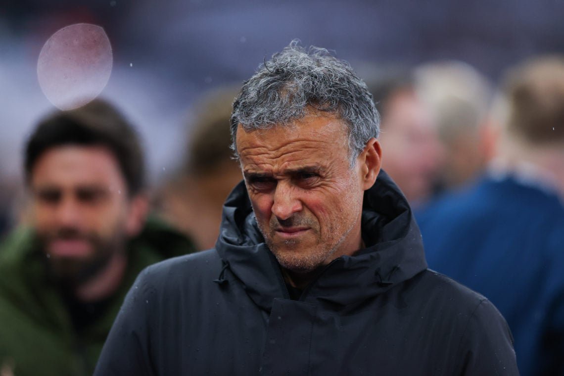 Luis Enrique, manager of Paris Saint-Germain, during the UEFA Champions League 2024/25 Quarter Final Second Leg match between Aston Villa FC and Paris Saint-Germain at Villa Park.