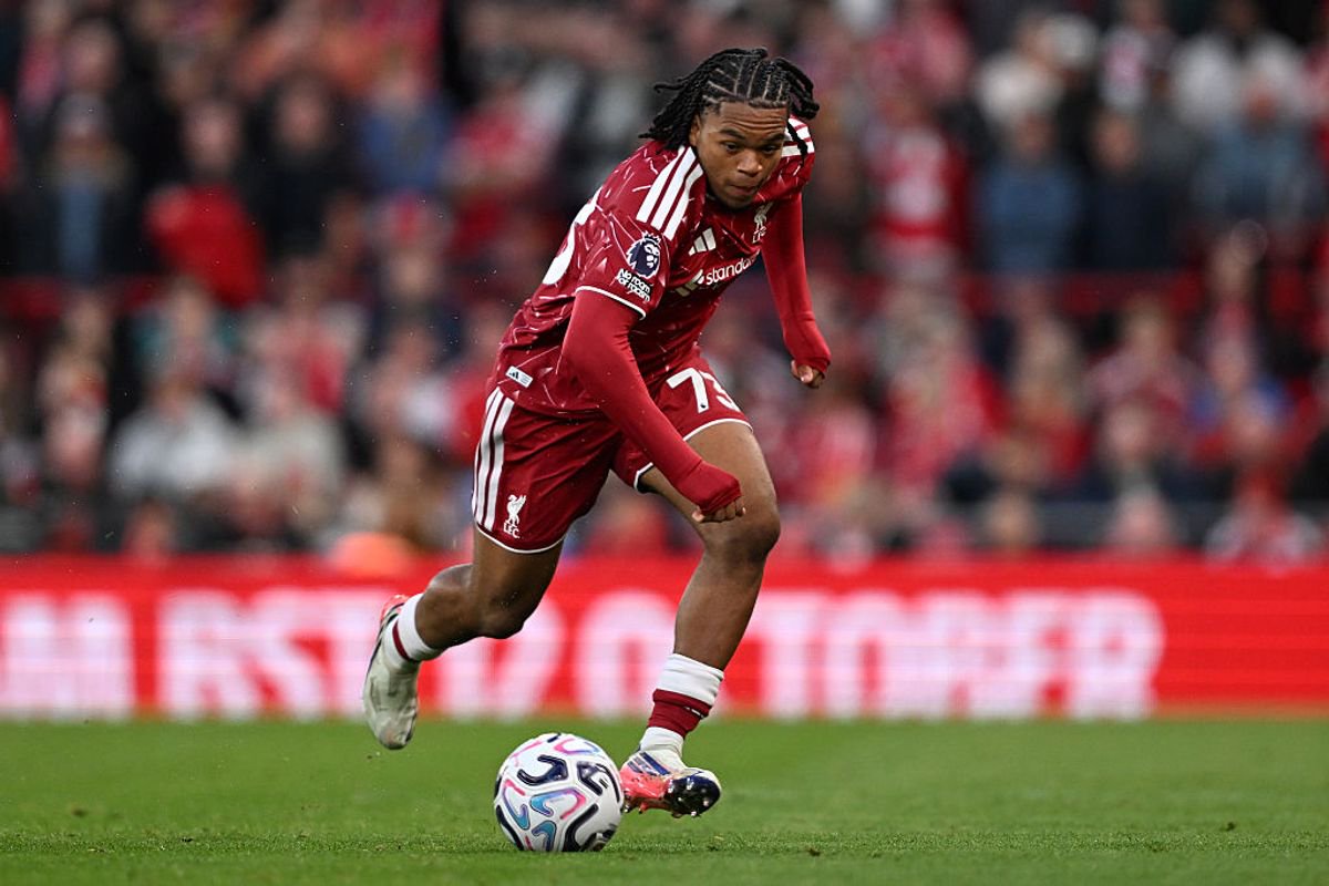 LIVERPOOL, ENGLAND - OCTOBER 11: (THE SUN OUT, THE SUN ON SUNDAY OUT) Rio Ngumoha of Liverpool runs with the ball during the Premier League 2026/27 match between Liverpool FC and Manchester City at Anfield on October 11, 2026 in Liverpool, England. (Photo by Liverpool FC/Liverpool FC via Getty Images)