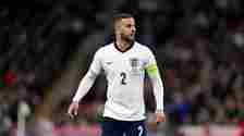 LONDON, ENGLAND - MARCH 23: Kyle Walker of England looks on during the international friendly match between England and Brazil at Wembley Stadium on March 23, 2024 in London, England. (Photo by Michael Regan - The FA/The FA via Getty Images)