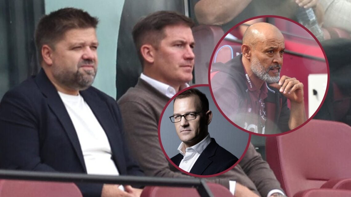West Ham director of recruitment Nils Koppen and, inset, head coach Nuno Espirito Santo and co-owner Daniel Kretinsky