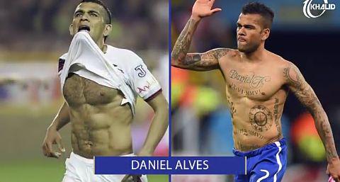 Alves before and after getting a tattoo 