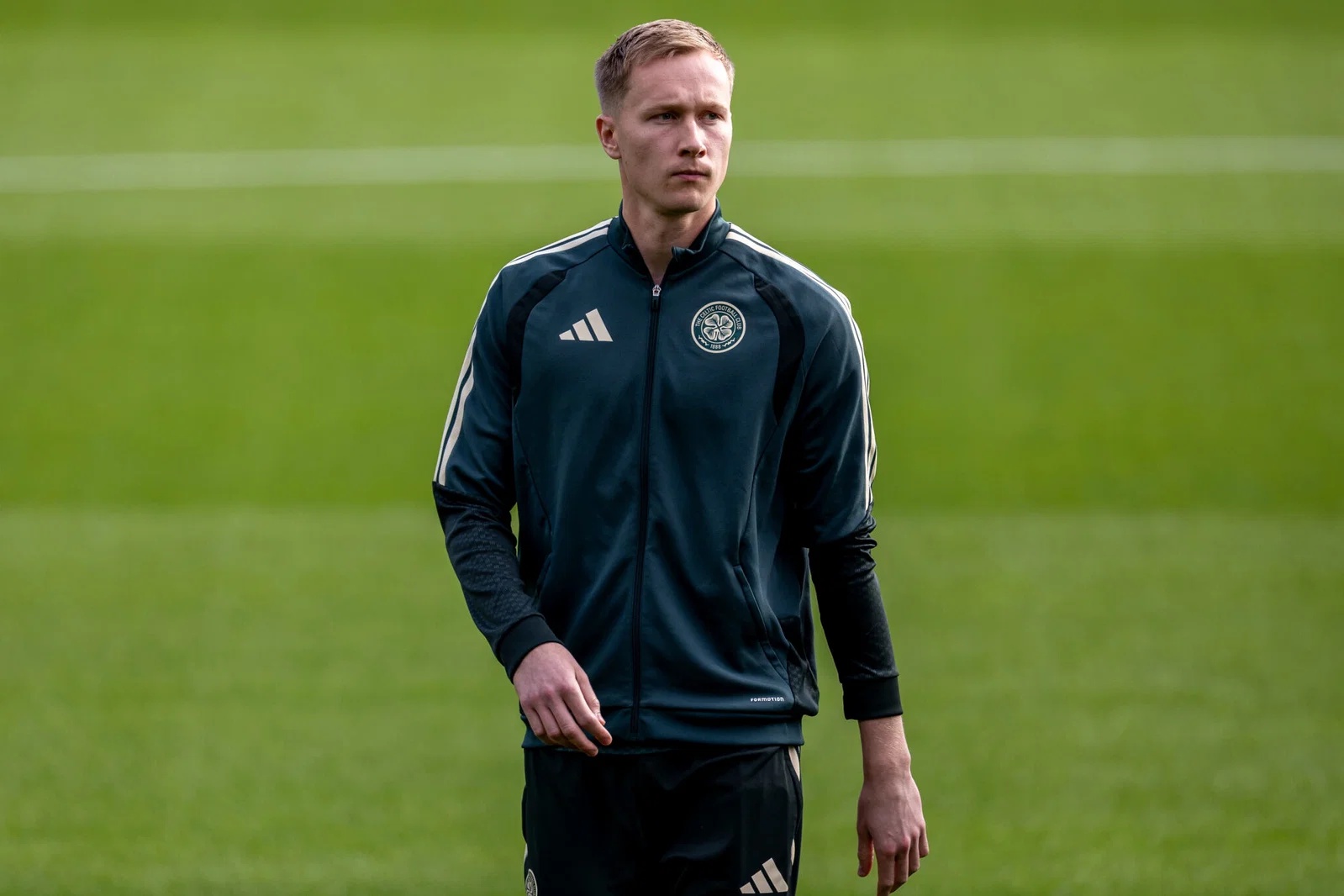 Goalkeeper Viljami Sinisalo of Celtic on the Fir Park pitch before the Scottish Premiership match at Motherwell