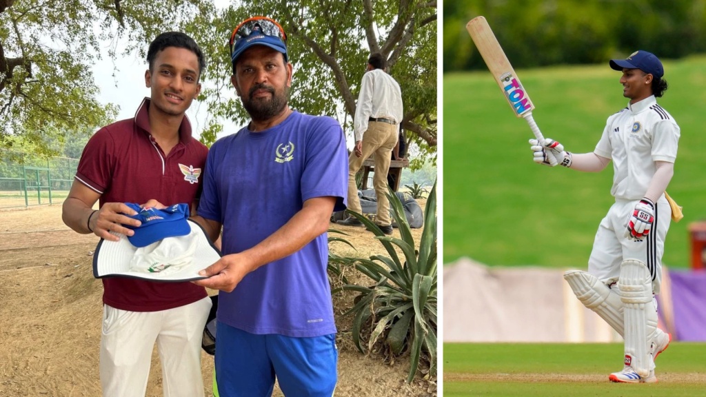 Ayush Badoni with his coach Devendra Sharma. (Special Arrangement)