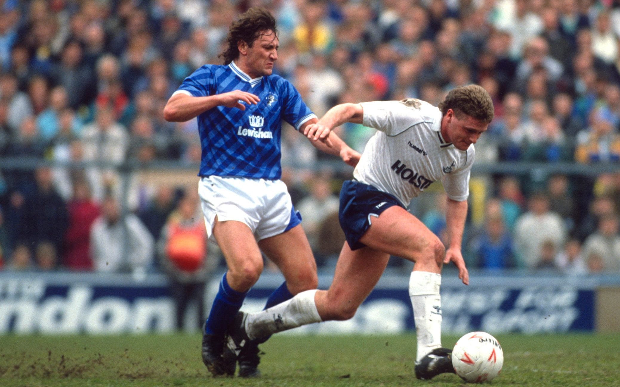 Terry Hurlock of Millwall fouls Paul Gascoigne of Tottenham in 1989