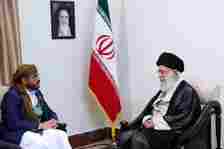 Iran’s Supreme Leader Ayatollah Ali Khamenei and Mohammed Abdul-Salam, spokesman for the Yemen Houthis, during their meeting at his residence in Tehran, Iran, August 13, 2019