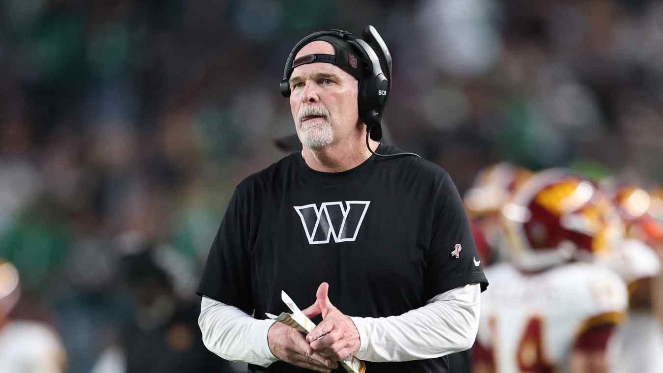 Head coach Dan Quinn of the Washington Commanders looks on in the fourth quarter against the Philadelphia Eagles at Lincoln Financial Field on September 13, 2026 in Philadelphia, Pennsylvania