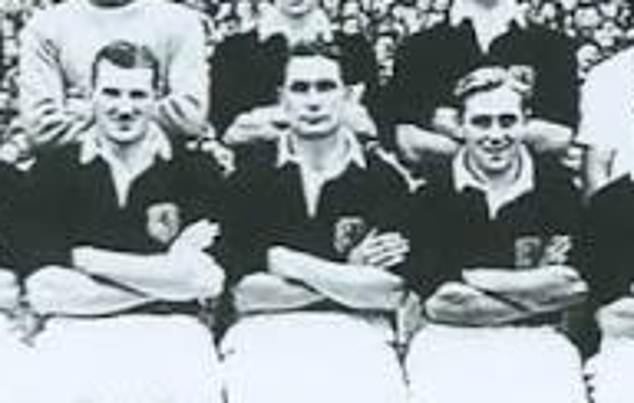 Henry Morris on Scotland duty, flanked by George Young (left) and Billy Steel (right)