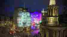 General view of BBC Broadcasting House (with overlay of NBH projected onto Broadcasting House) in London just ahead projection of the GfK/Ipsos MORI Exit Poll (conducted for BBC/ITV/Sky) in 2017