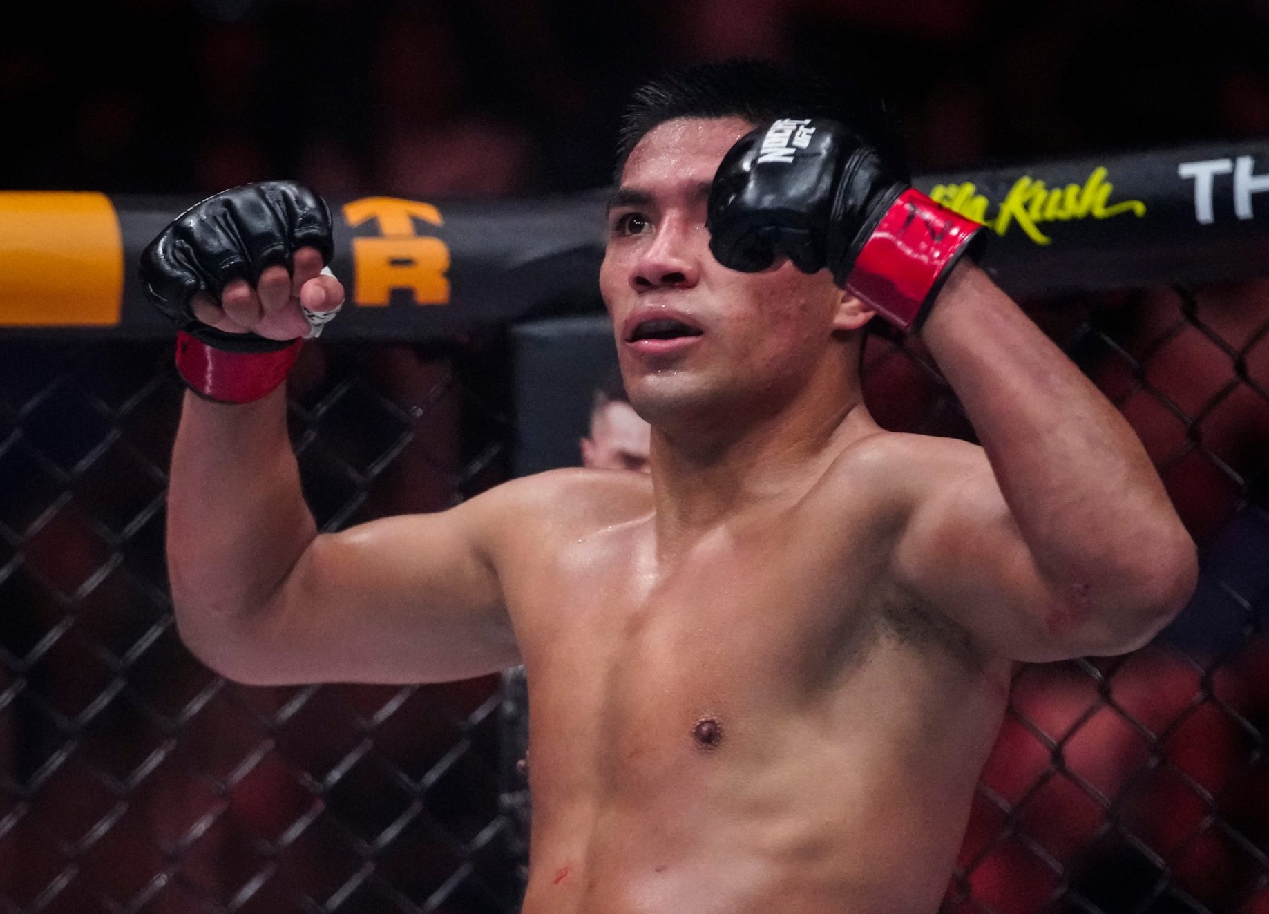 David Martinez celebrates his win over Dan Ige during Noche UFC at Desert Diamond Arena in Glendale, on Sept. 12, 2026.