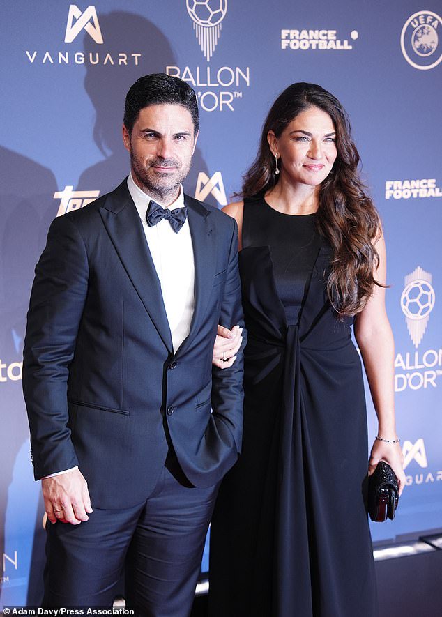Premier League-winning manager Mikel Arteta took to the carpet with his wife Lorena Bernal