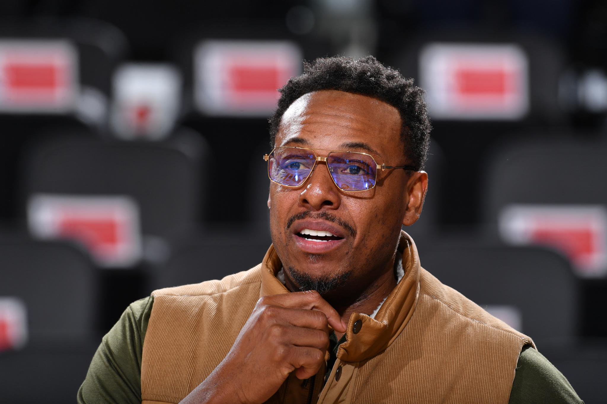 Paul Pierce talks to the media before the game between the Boston Celtics and the LA Clippers on January 22, 2025 at Intuit Dome in Los Angeles, California.  