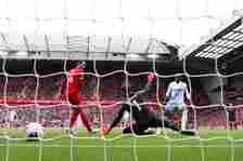 Eberechi Eze scoring for Crystal Palace against Liverpool
