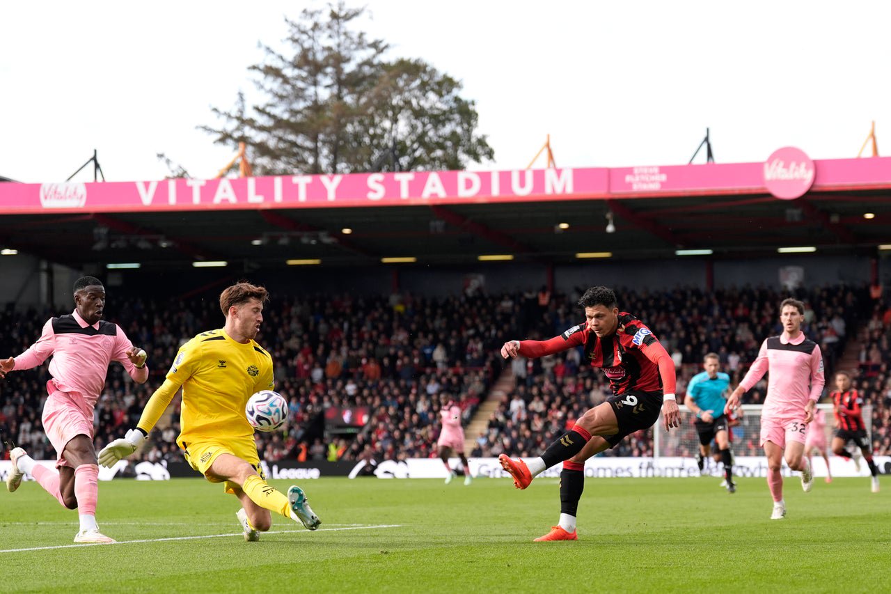 Bournemouth's Evanilson attempts a shot on goal during the Premier League match at the Vitality Stadium, Bournemouth. Picture date: Sunday October 18, 2026. (PA)