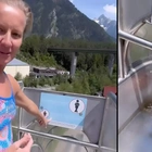 World champion diver ignores 'no women' sign on extreme water slide and goes down it anyway