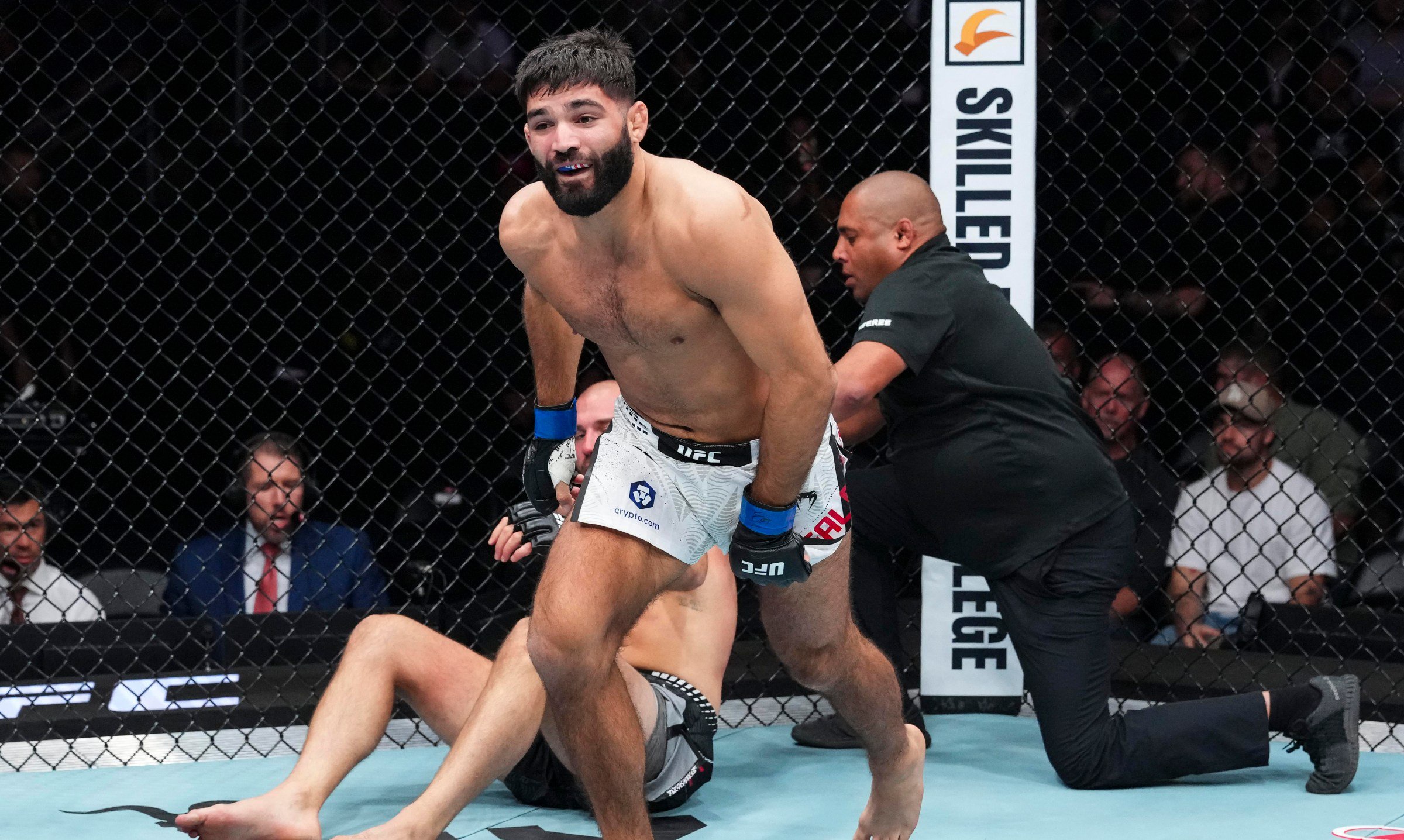 EDMONTON, ALBERTA - OCTOBER 17: Nick Galanti celebrates after fighting against Julien Leblanc of Canada in their middleweight fight during UFC Fight Night event at Rogers Centre on October 17, 2026 in Edmonton, Alberta, Canada. (Photo by Ed Mulholland/Zuffa LLC)
